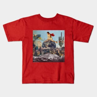 On The Pinnacle Top Of The World, Collage Surreal Art! Kids T-Shirt